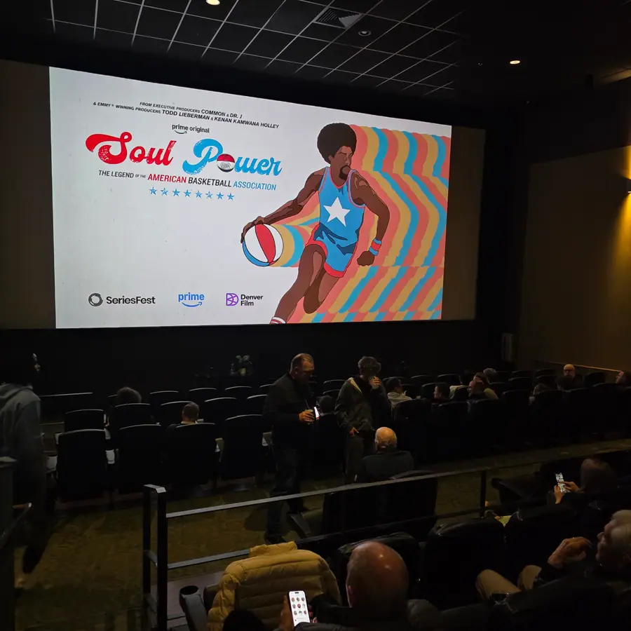 The house filling in before the screening, the Soul Power titlecard still lit on the big screen.