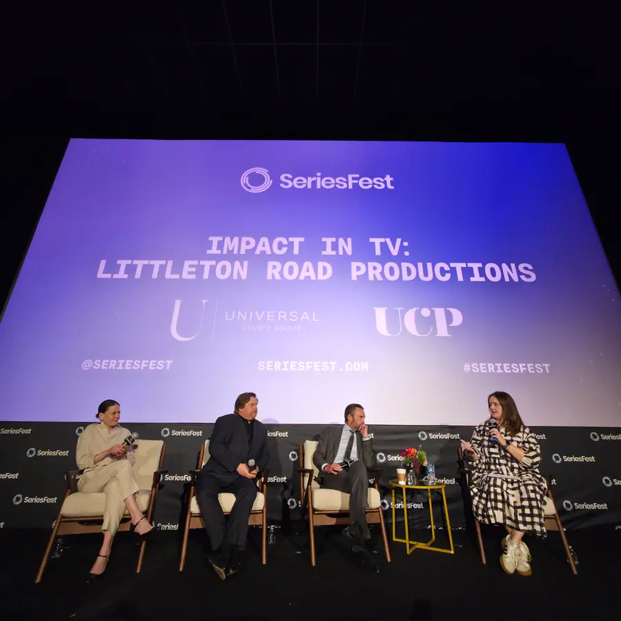 A panel of four, the screen behind reading Impact in TV: Littleton Road Productions.